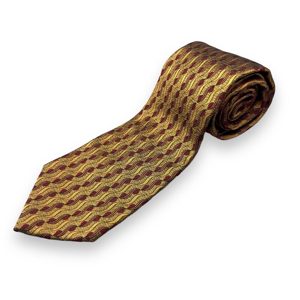 J.Z. Richards Mens Silk Dress‎ Tie Made in Italy Gold Geometric Pattern 58 3.75